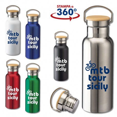 Art. 22421 - Thermos in Acciaio Tappo Bambù 500 ml.