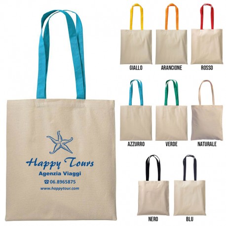 Art. 7106 - Shopper in cotone naturale manici colorati
