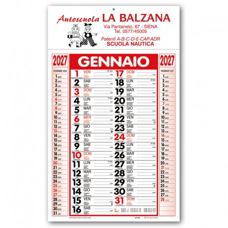 Art. 2320R - Calendario Olandese Tradizionale Rosso 28,5x47 cm