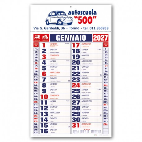 Art. C06090 - Calendario Olandese Quadrettato 28,5x47 cm
